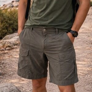 Vintage 90 Pflueger XL $70 Brown Green Nylon Cargo Fishing Hiking Outdoor Shorts